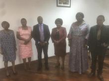 APNODE Zambia Interim Executive Committee : L-R: Ms. Patricia Mumbi, Deputy Principal Clerk (M&E), Mrs. Saraphina Banda, Principal Clerk (M&E), Hon. Stanley Kakubo, Interim Chairperson, Hon. Attracta Chisangano, Hon. Emerine Kabanshi, and Hon. Alfred Mandumbwa.