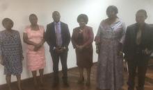 APNODE Zambia Interim Executive Committee : L-R: Ms. Patricia Mumbi, Deputy Principal Clerk (M&E), Mrs. Saraphina Banda, Principal Clerk (M&E), Hon. Stanley Kakubo, Interim Chairperson, Hon. Attracta Chisangano, Hon. Emerine Kabanshi, and Hon. Alfred Mandumbwa.